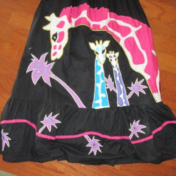 Vtg RAMONA RULL Cotton Giraffes Animals Mirrored Boho Dress Caftan Muumuu Small - Picture 8 of 8